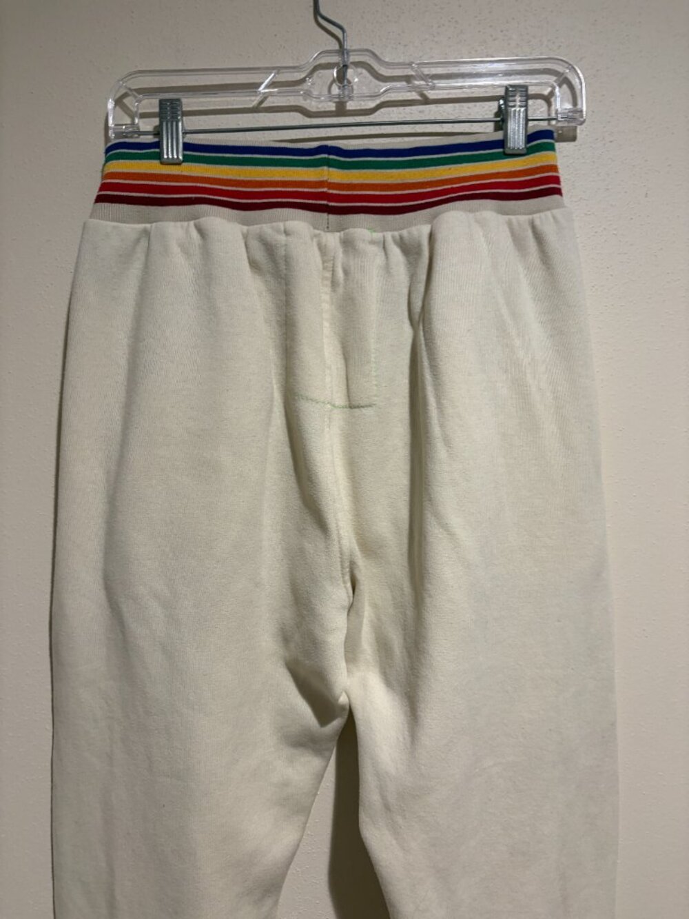 Aviator Nation Joggers Sweatpants Cream Rainbow Stripe Ribbed Trim - Picture 11 of 15